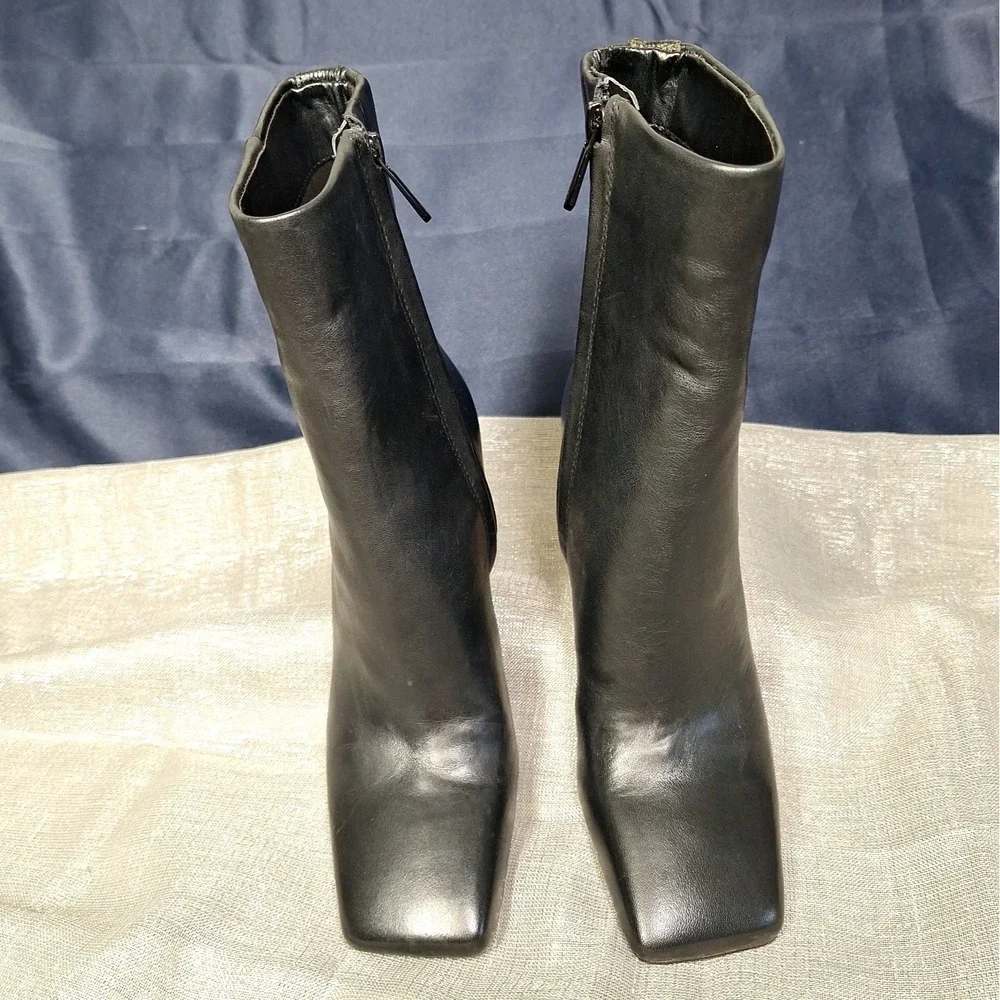 Sam Edelman 7 M Anika Black Leather High Heeled Ankle Boots Logo & Croc Emboss